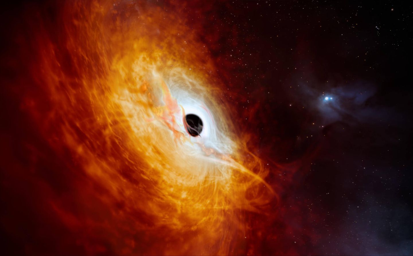 Entdeckung: Illustration des Quasars J059-4351 mit schwarzem Loch