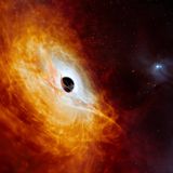 Entdeckung: Illustration des Quasars J059-4351 mit schwarzem Loch