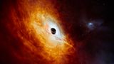 Entdeckung: Illustration des Quasars J059-4351 mit schwarzem Loch
