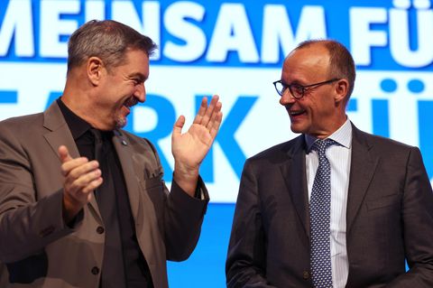 Wahlprogramm: Markus Söder (links) und Friedrich Merz beim CSU-Parteitag im Oktober 2024
