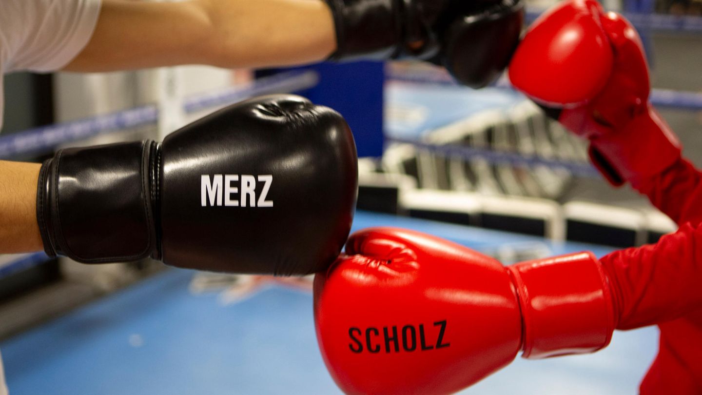 Boxhandschuhe mit den Namen Scholz und Merz
