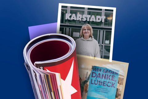 Eine Montage zum Thema Karstadt in Lübeck und deren Schließung