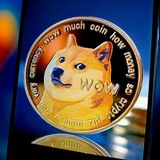 Eine symbolihsche Münze der Dogecoin-Kryptowährung mit dem Kopf eines Shiba-Inu-Hundes