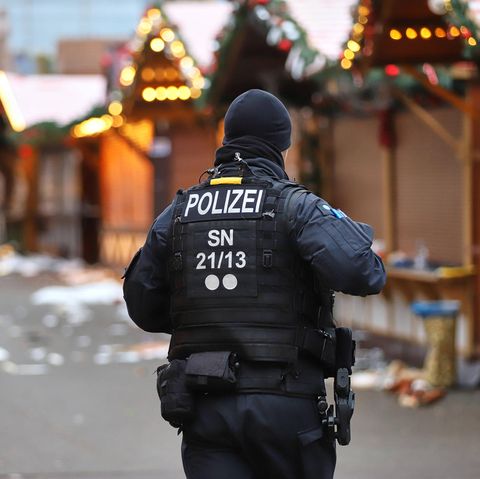 A police officer at the crime scene in Magdeburg