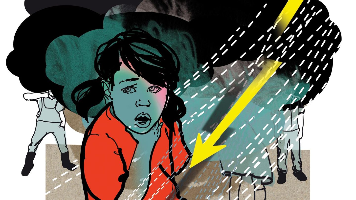 Illustration: Kind mit Atemnot und eine Gewitterwolke Illustration: Kind mit Atemnot und eine Gewitterwolke