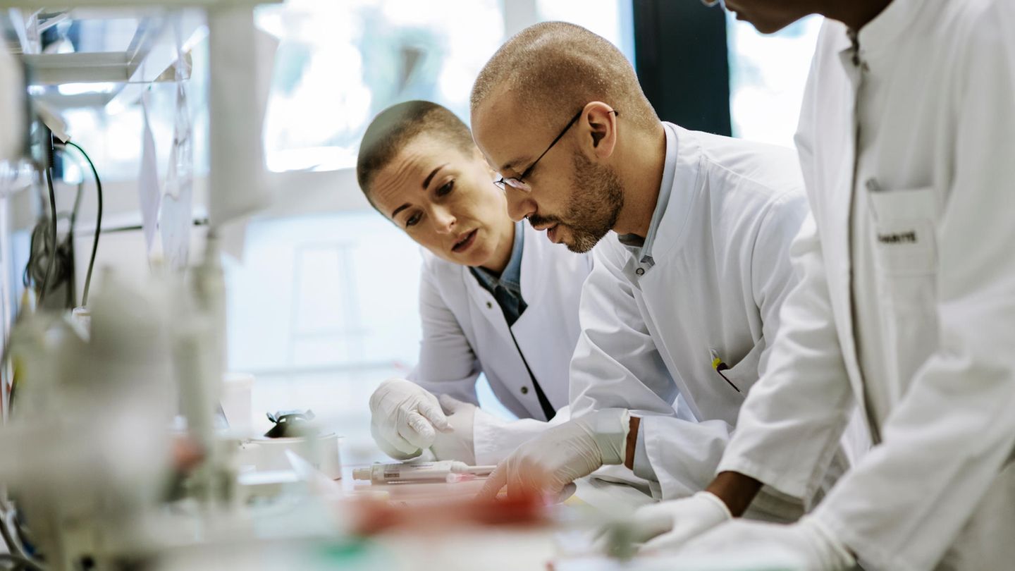 Forscher diskutieren in einem Labor