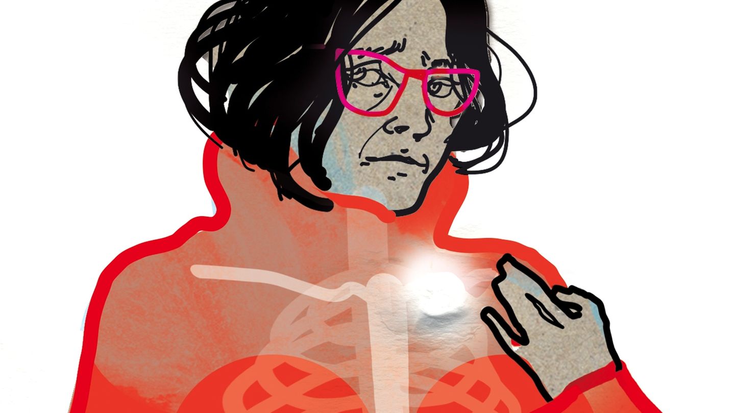 Illustration einer Frau mit leuchtendem Nacken und Rücken
