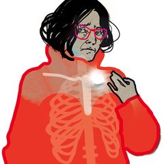 Illustration einer Frau mit leuchtendem Nacken und Rücken