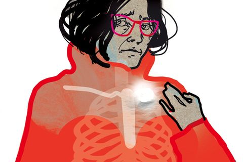 Illustration einer Frau mit leuchtendem Nacken und Rücken