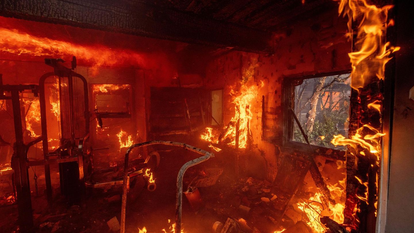 Das Feuer frisst sich Dienstag durch ein Wohnhaus in Pacific Palisades. Der Stadtteil von Los Angeles ist bei Prominenten beliebt, Tom Hanks, Ben Affleck oder auch Jennifer Aniston besitzen hier Häuser – oder muss man sagen: besaßen?