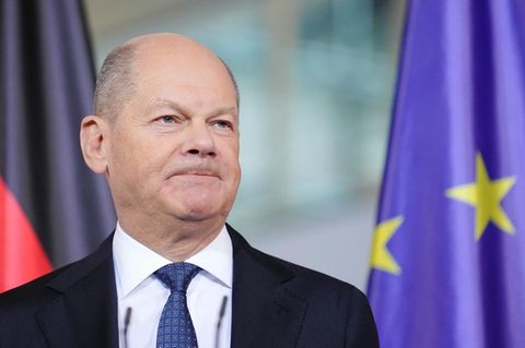 Olaf Scholz während seines Statements im Bundeskanzleramt