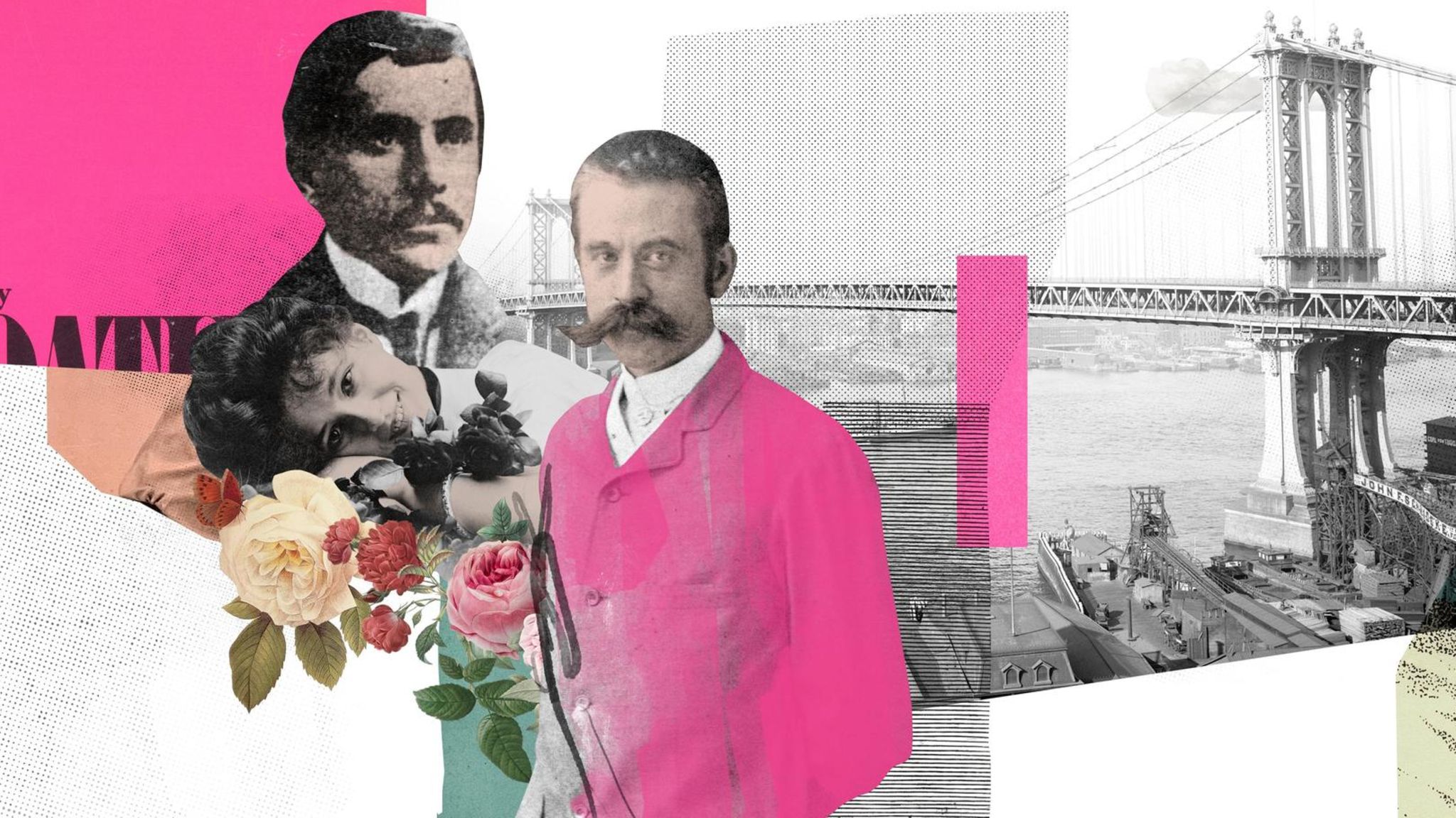 Collage mit Porträts von Harry Kendall Thaw, Evelyn Nesbit und Stanford White