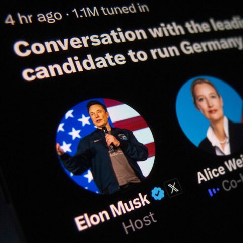 Montage from Stephan Anpalagan next to a screenshot from X of the conversation between Elon Musk and Alice Weidel