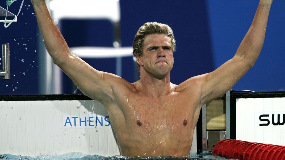Gary Hall Jr. jubelt bei den Olympischen Spielen 2004 in Athen