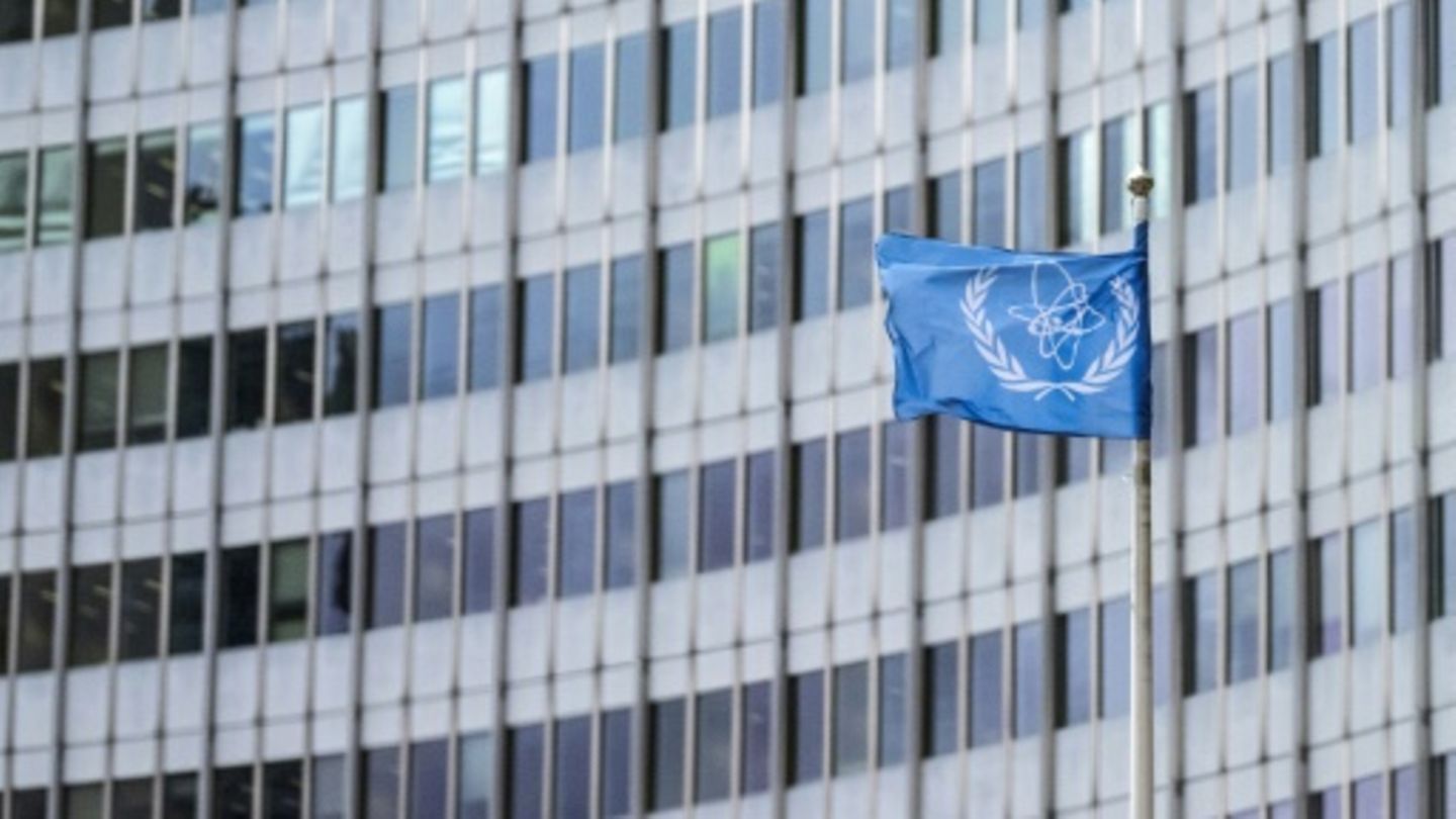 Flagge der IAEA am Hauptsitz in Wien