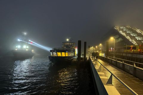 Eine Fähre liegt im Hamburger Hafen am Anleger Dockland/F