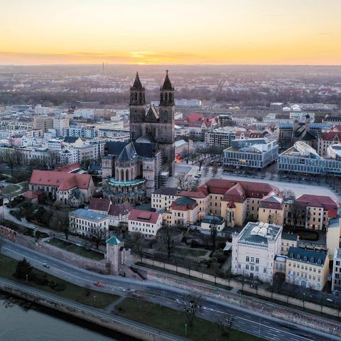 Luftaufnahme Magdeburg Sonnenuntergang