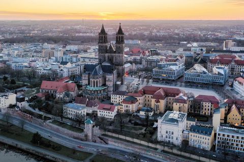 Luftaufnahme Magdeburg Sonnenuntergang