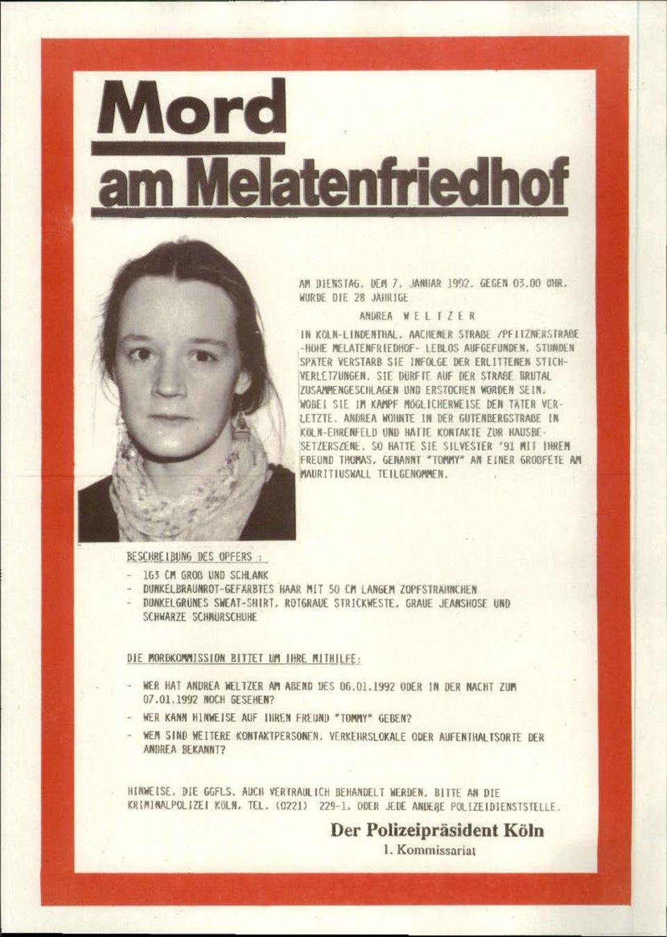 Mit diesem Plakat fahndete die Polizei damals nach den Tätern