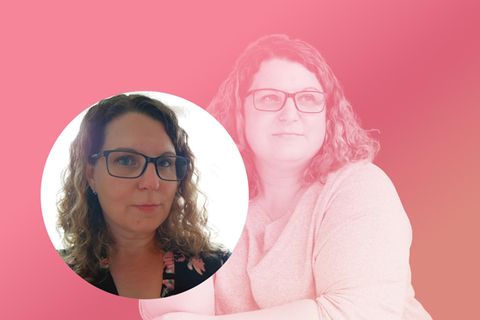 Bebilderung Abnehmen: Collage aus zwei Frauenköpfen vor rotem Hintergrund