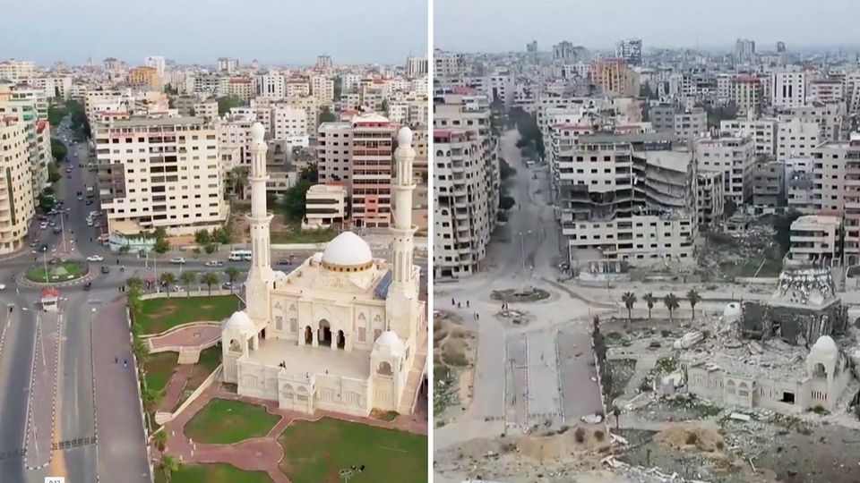 Luftaufnahmen zeigen Gaza vor dem Krieg und danach