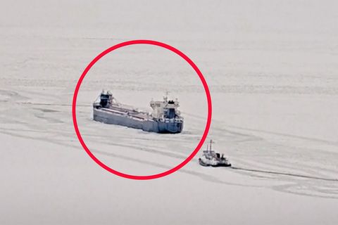 Frachtschiff steckt im Eis in New York fest