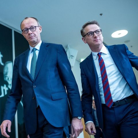 Friedrich Merz and Carsten Linnemann come to the press conference
