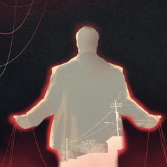 Illustration der Rückenansicht eines Mannes, der Fäden zieht