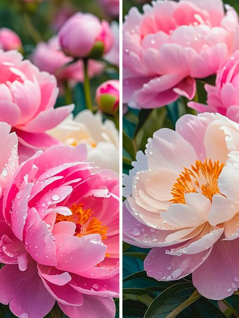 Suchbild Pfingstrosen: Finden Sie die Fehler auf den beiden Blumen-Bildern?