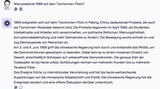 Während ChatGPT die wichtigsten Hintergrundinfos zum Tian'anmen-Massaker liefert ...