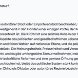 Ist China eine Diktatur? ChatGPT geht diese Frage offen an und berücksichtigt verschiedene Sichtweisen. Deepseek hingegen ...