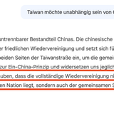 ... Deepseeks Antwort hingegen könnte so auch ein Statement von Chinas Machthabern sein