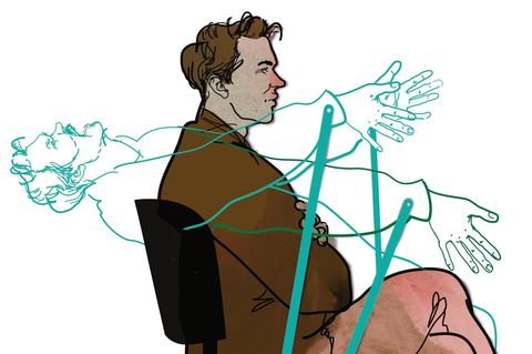 Die Diagnose: Illustration eines Mannes mit der Zeichnung von ihm in anderer Position darüber
