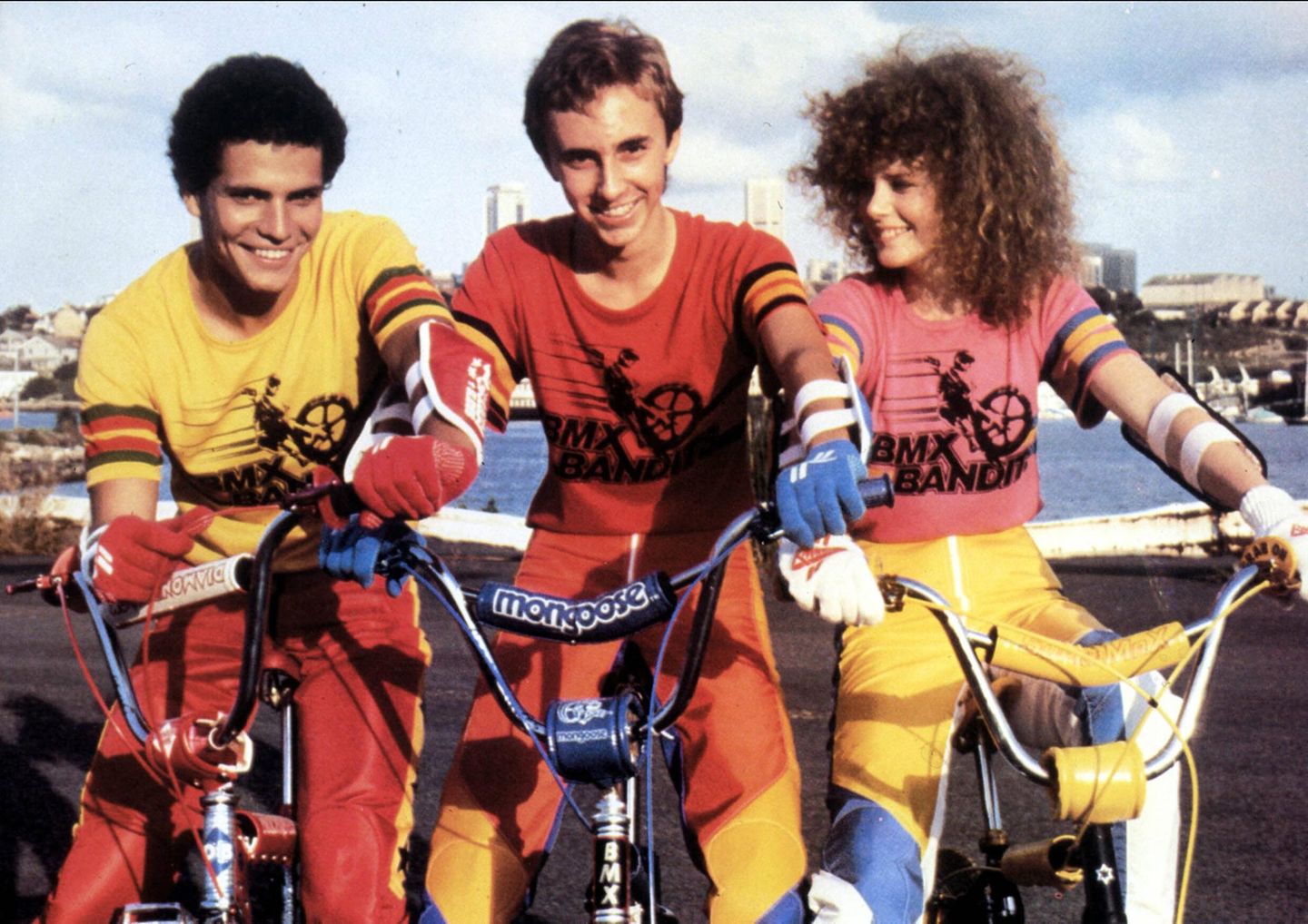 Nicole Kidman on a BMX wheel with her acting colleague James Lugton and Angelo d'Angelo