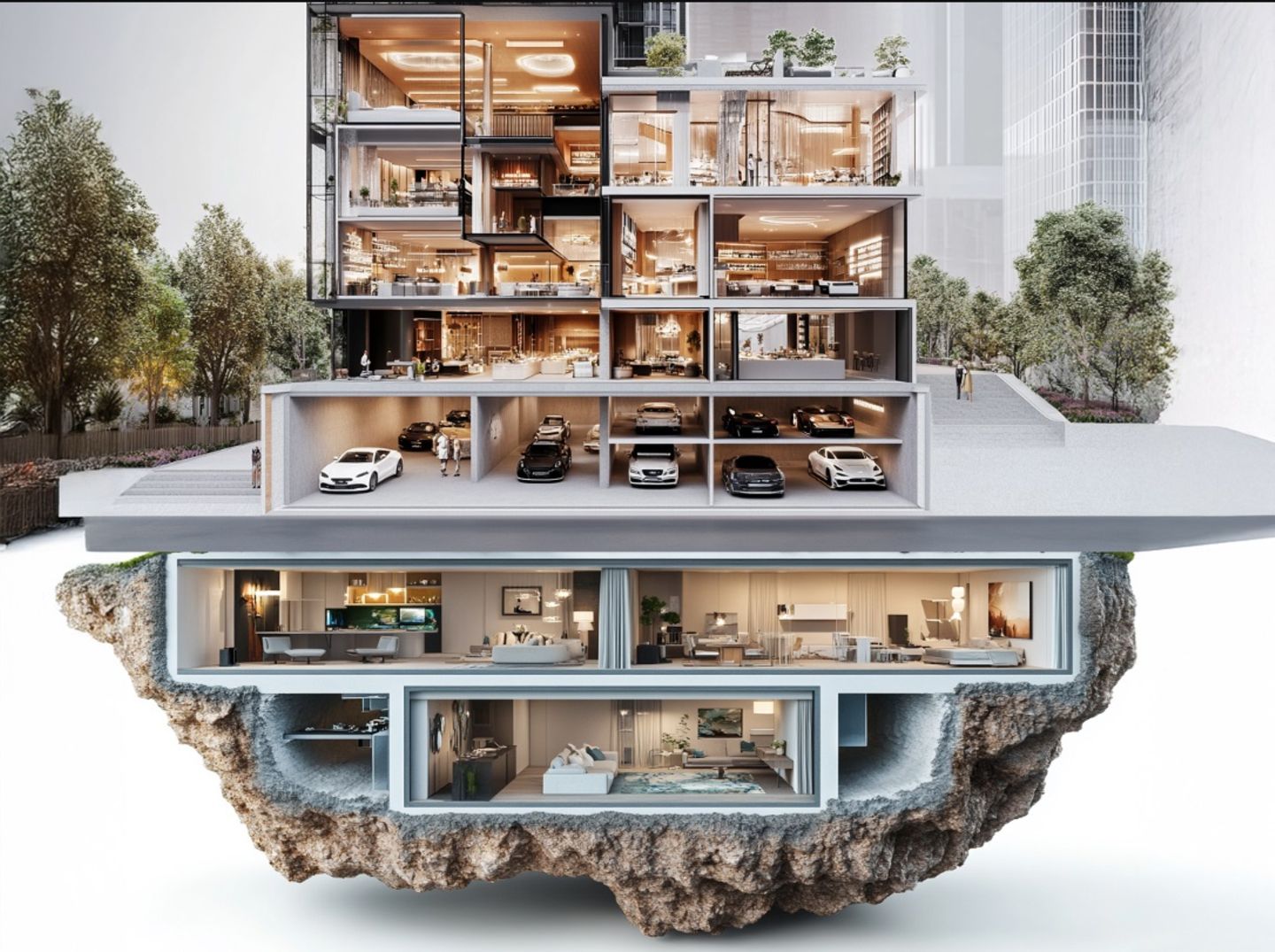 Diese Grafik stellt eine Weltuntergangs-Anlage mitten in der Stadt dar