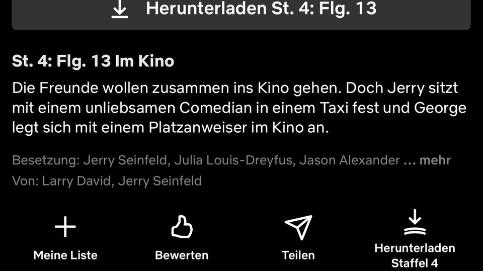 Ein Screenshot der Netflix-App zeigt den neuen Button