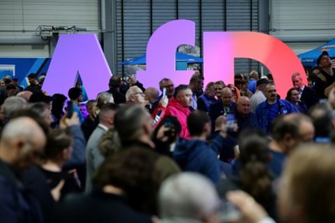 AfD-Logo und AfD-Anhänger
