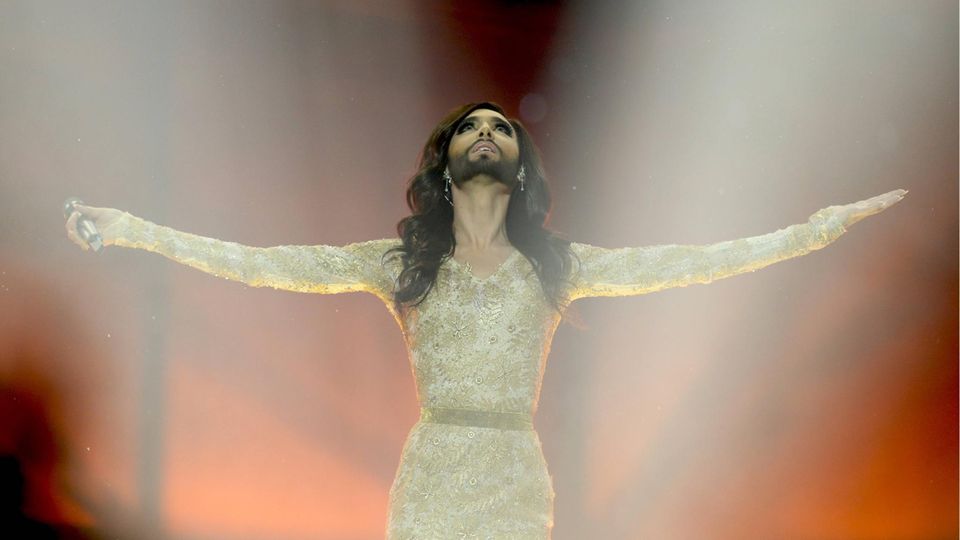 Conchita Wurst im Jahr 2014 bei einer Probe zum ESC in Kopenhagen