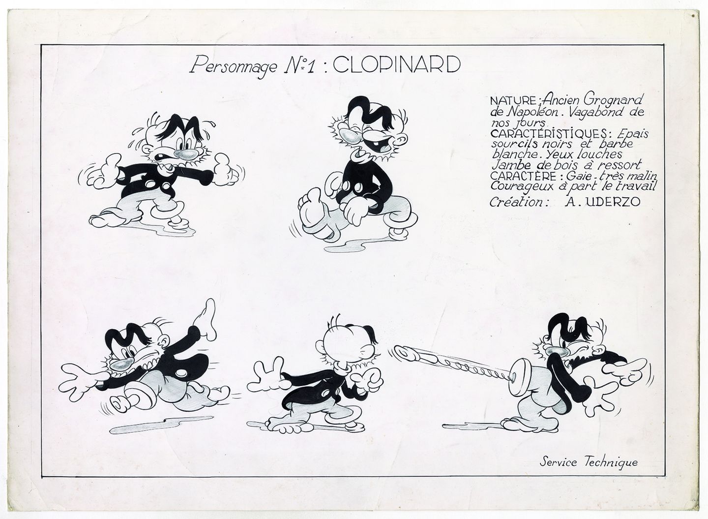 Zeichnung des einbeinigen Comic-Helden Clopinard