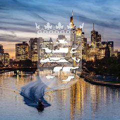 Skyline Frankfurt am Main mit Wappen Hessens, Wahlkreise