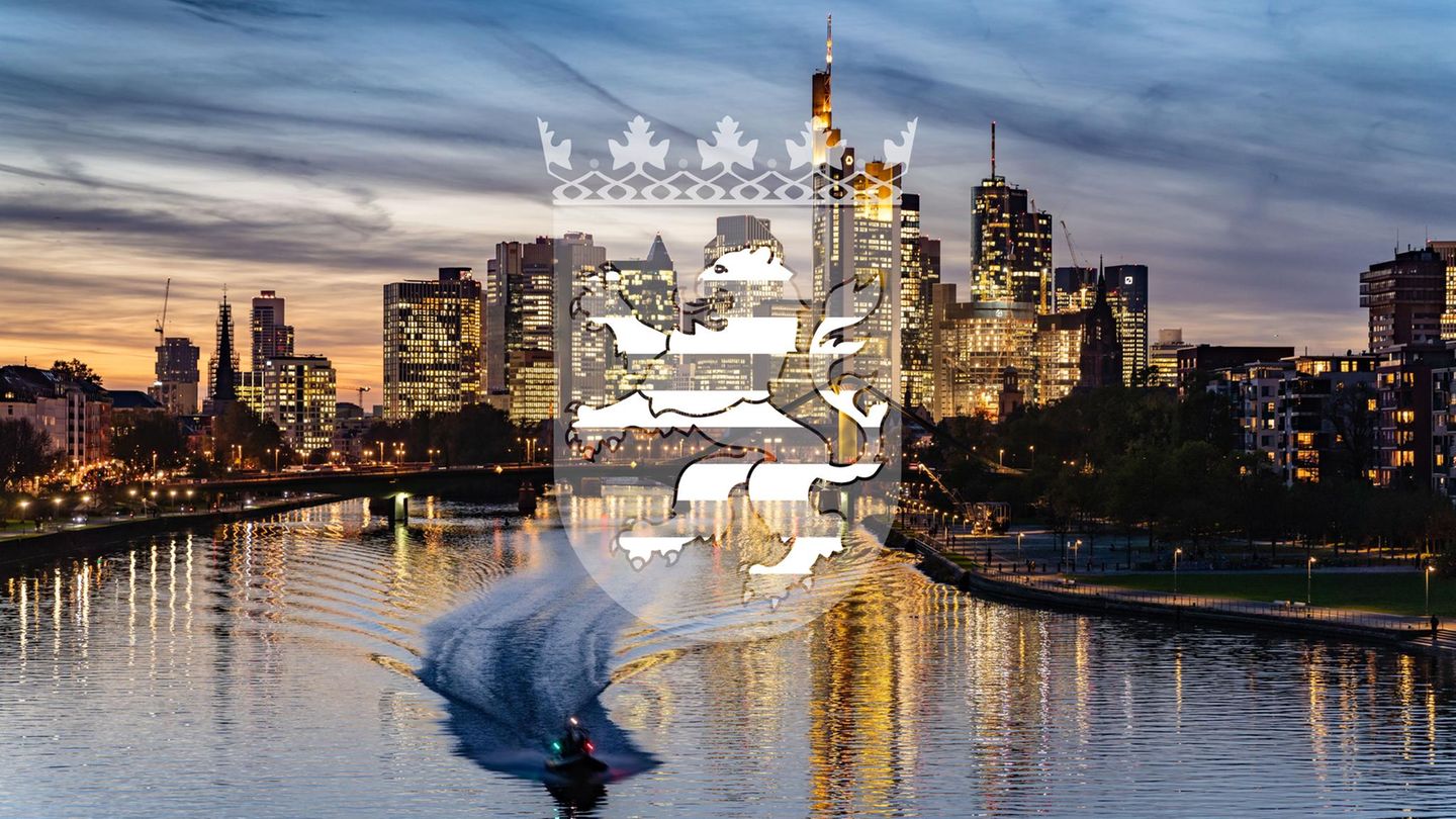 Skyline Frankfurt am Main mit Wappen Hessens, Wahlkreise