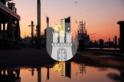 Ansicht Elbphilharmonie mit Wappen Hamburgs im Wahlkreis Hamburg-Mitte