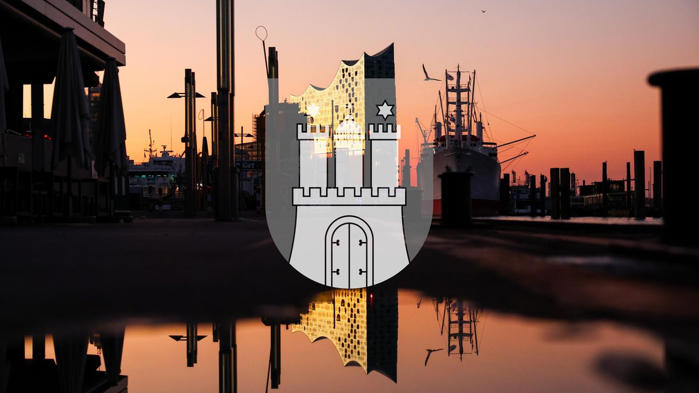 Ansicht Elbphilharmonie mit Wappen Hamburgs im Wahlkreis Hamburg-Mitte