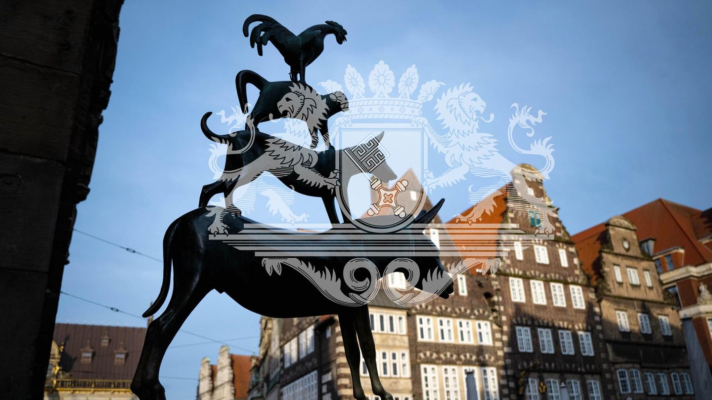 Ansicht Bremer Stadtmusikanten mit Wappen Bremens, es gibt dort zwei Wahlkreise