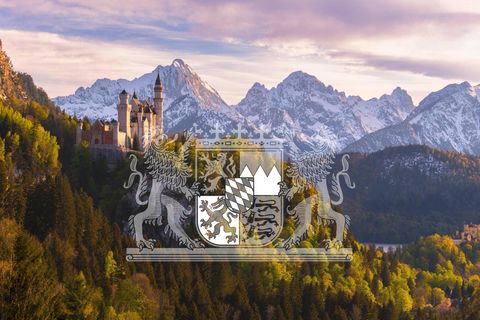 Schloss Neuschwanstein mit Wappen Bayerns, Wahlkreise Schloss Neuschwanstein mit Wappen Bayerns, Wahlkreise