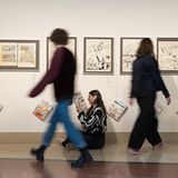 Wand mit originalen Zeichnungen der Asterix-Comics