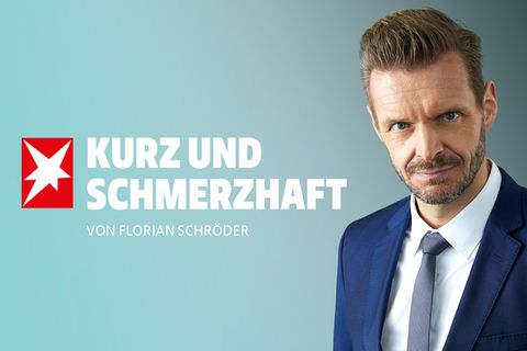 Kabarettist Florian Schroeder und Schriftzug "Kurz und schmerzhaft"