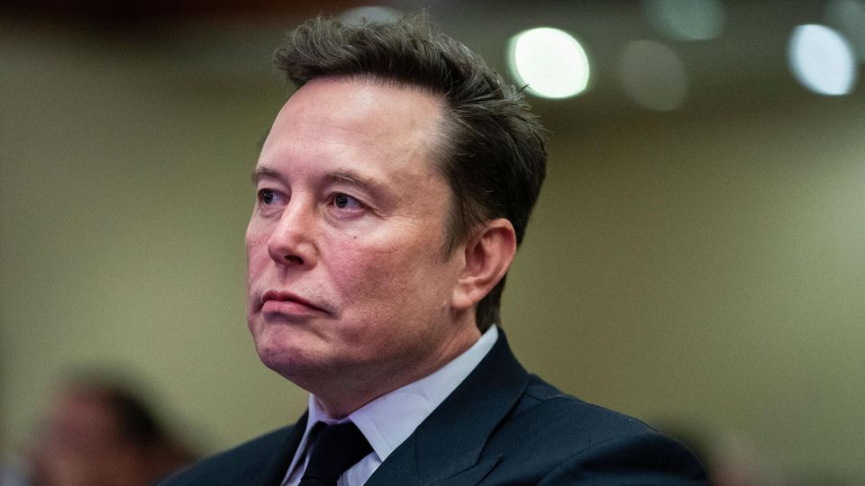 Elon Musk hat eine Karikatur erstellt, die das Weiße Haus zeigt. Davor steht ein Schild mit dem Aufdruck "Beware of DOGE"