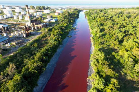 Fluss bei Buenos Aires plötzlich blutrot gefärbt