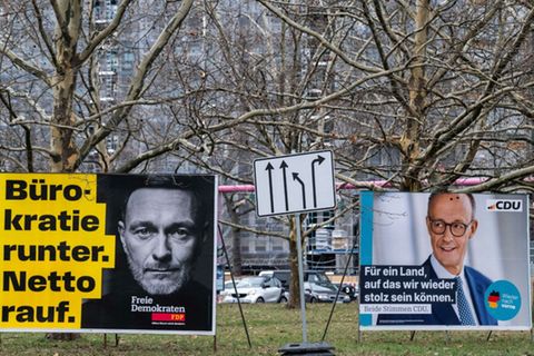 Wahlplakate mit Lindner und Merz